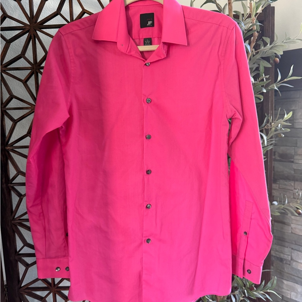 jf j.ferrar Men's Bright Pink Button-Up Dress Shirt